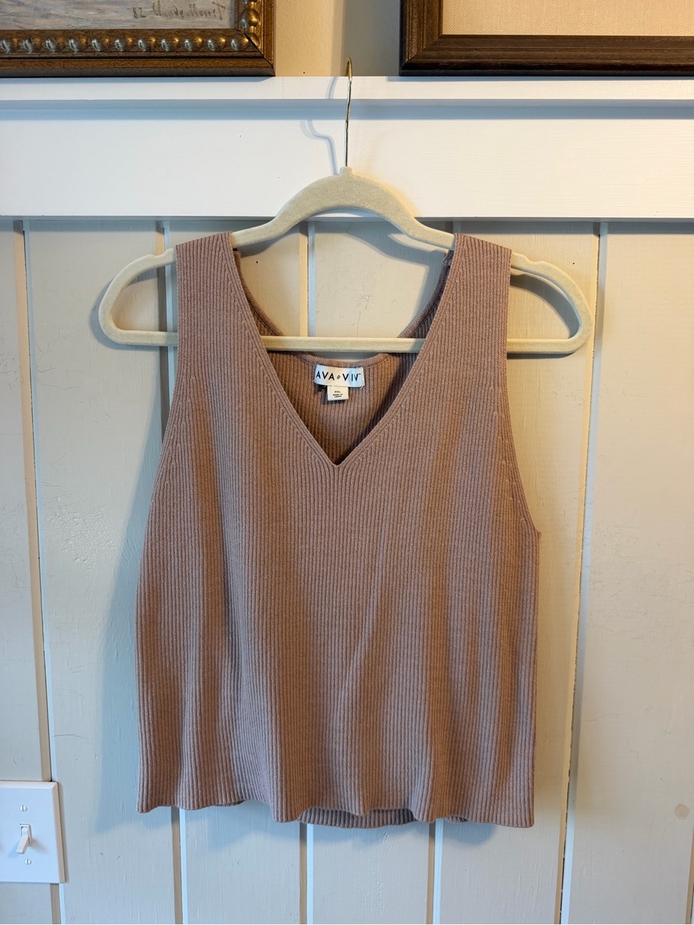 Ava & Viv Tan Sleeveless V-Neck Ribbed Sweater Tank, Size XXL